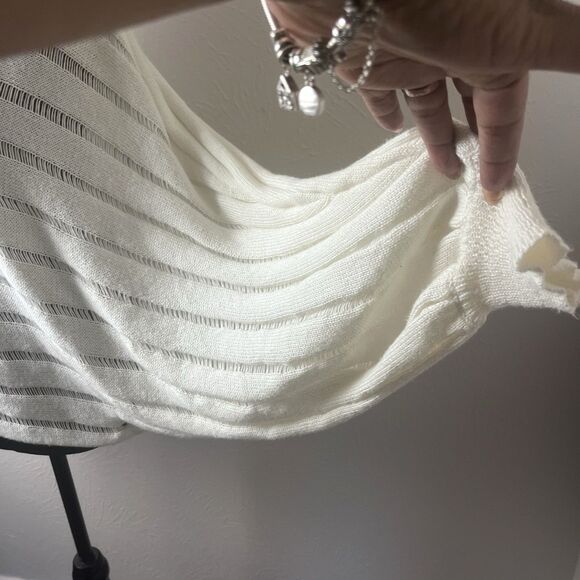 Women's Oversized Ivory Boat Neck Pointelle Knit Pullover Sweater - Picture 6 of 6